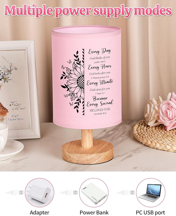 Christian Gifts for Women Table Lamp, Religious Gifts for Women with Bible Verse Prayer Inspirational Gift Fabric Lamp Spiritual Gifts for Friend (Pink)