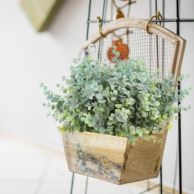 RECUTMS 8Bundles Artificial Eucalyptus Greenery Stems Plant 13In Dusty Blue | Plastic Boxwood Shrub Branch,No Maintenance,Weather-proof,long-term Reuse,Farmhouse Garden Vase Outdoor Planter Wedding Decor