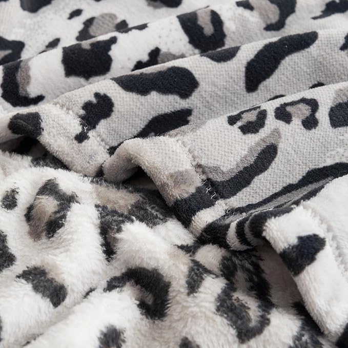 Cozy Bliss Leopard Print Fuzzy Throw Blanket for Bed & Couch, Thick Soft Warm Fleece Blankets for Room Decor, for Girls Kids Women Men, Snow Leopard, Grey 60"*80"