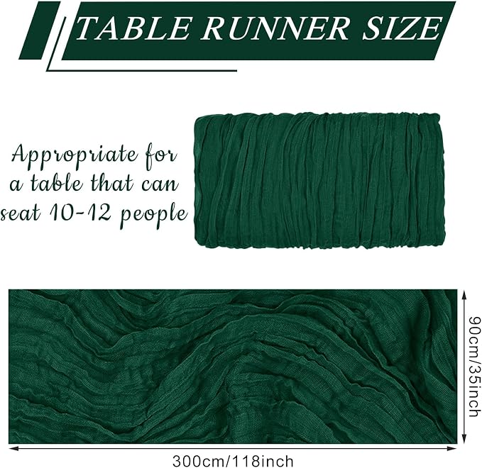 12 Pack Cheesecloth Table Runner 10Ft Christmas Gauze Boho Table Runners for Wedding Decor Bridal Shower Decorations Baby Shower Party(35" x 120")(Emerald Green)