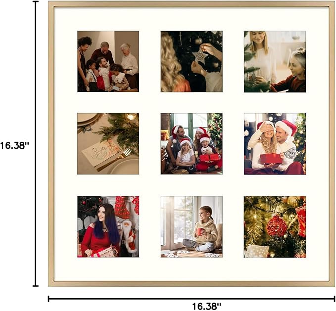 Golden State Art 16x16 Collage Frame w/Mat for 9 4x4 Photos Gold 1 Pack