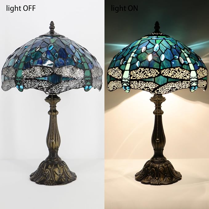 Tiffany Table Lamp Stained Glass Bedside Reading Light W12H19 inch