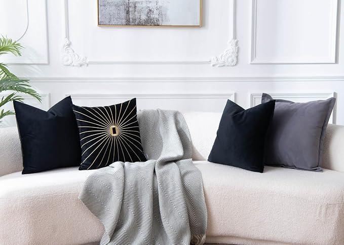 Throw Pillow Covers Set of 2 for Couch Bed Velvet Cushion Cover 14x14,Black