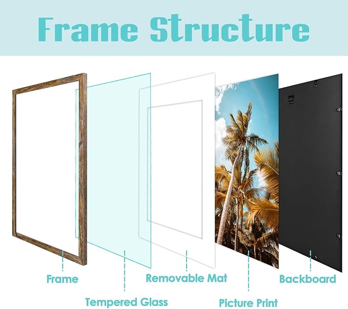 6 Pack 16x24 Rustic Brown Picture Frame with Real Glass Mat for 12x18