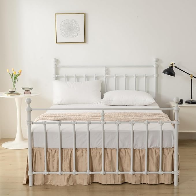 Dust Ruffle Bed Skirt, Full Size Beds - 12 Inch Drop, Camel | Striped Boho Tufted, Split Corners, Easy Fit, Wrinkle & Fade Free, for Women, Men, Kids & Teens