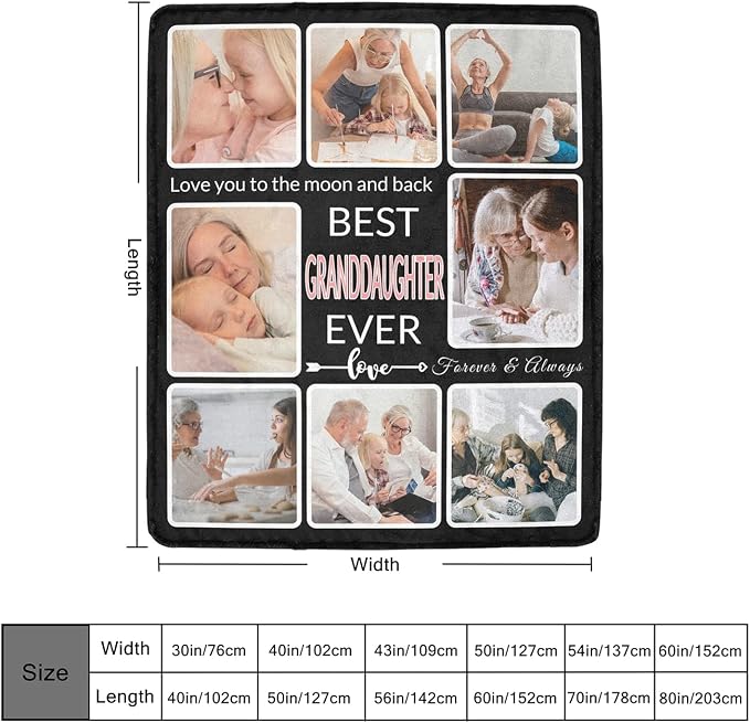Gifts for Granddaughter Customized Blanket with Photo, Make a Personalized Blankets with Picture Custom Memories Souvenir Throw Blanket for Best Granddaughter Ever, 8 Collage Made in USA