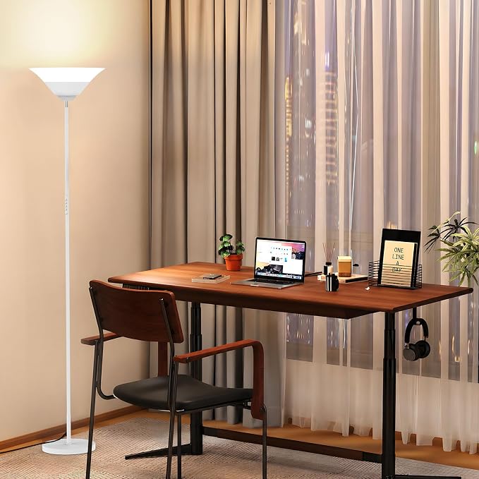 SIBRILLE Torchiere Floor Lamp, 30W Dimmable LED Standing Lamp with Remote/Button Control, 1800Lm, 3000-6500K, 72in Bright Standing Pole Light for Living Room Bedroom Office Corner, White