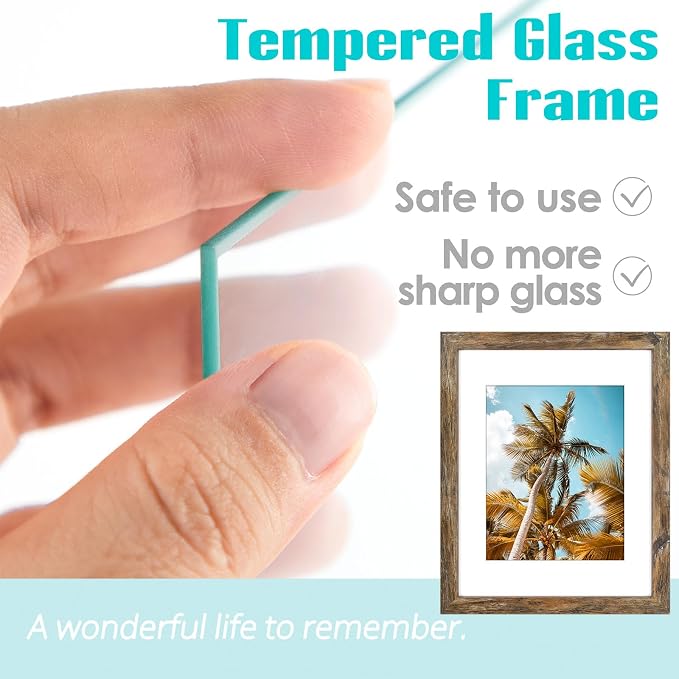 2 Pack 11x14 Rustic Brown Picture Frame with Real Glass Mat for 8x10