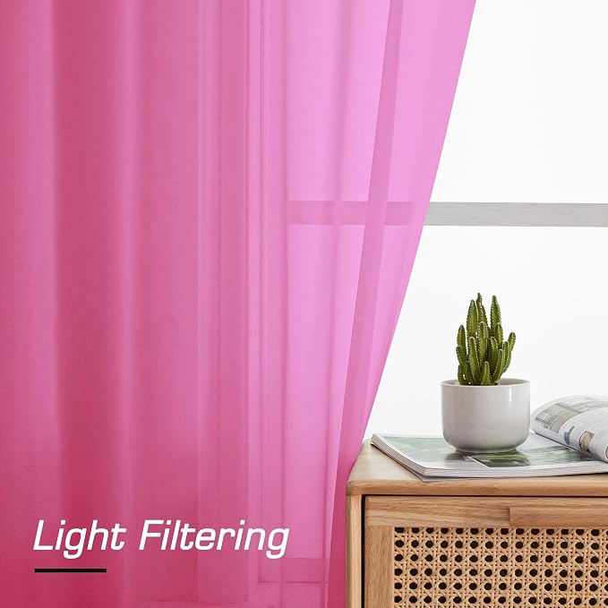 Simplebrand Hot Pink Sheer Curtains 84 Inches Long, Light Filtering Rod Pocket Solid Color Window Sheer Curtain Panels, Elegant Curtains & Drapes for Living Room, Bedroom 2 Panels 42" W x 84" L