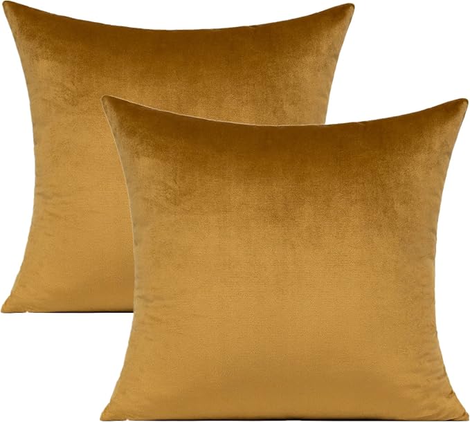 VAKADO Gold Velvet Throw Pillow Covers 24x24 Christmas Decorations Square Cozy Soft Solid Color Decorative Cushion Cases Home Decor for Couch Patio Sofa Bedroom Car Set of 2