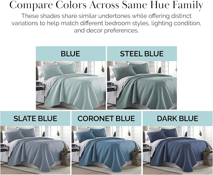 Southshore Fine Living, Inc. Oversized King Quilt Bedding Set, Soft Microfiber, Stain and Pet Hair Resistant Bedding, California/King Size Quilt Coverlet Bedspread Set with 2 Shams, Steel Blue