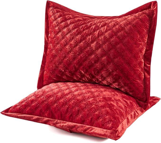 Standard Pillowcases 20X26 Set of 2 Pillow Cover with Envelope Closure Rectangular Quilted Pillow Cases Soft Decorative Texture Pillow Sham for Bed, Red