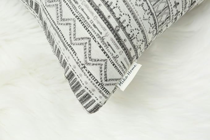 Mika Home Pack of 2 Throw Pillow Cases,Striped, 22x22 Inches, Gray Cream | Decorative Pillow Covers, Home Decoration, Bohemian Striped Geometric Pattern