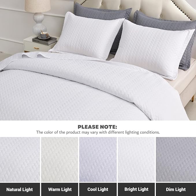 Maple&Stone White Quilt Set King Size, Lightweight Bedspread | Breathable Coverlet with Chevron Pattern, All-Season Dorm Bed Cover Set Bedding Decor 3 Piece