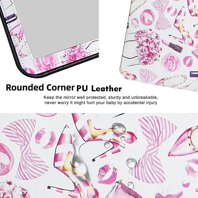 Portable Folding PU Leather Makeup Mirror with Adjustable Stand Large, Rectangular Desktop Vanity Mirror with Rounded Corners for Travel, Camping, Office, 7x9 Inches