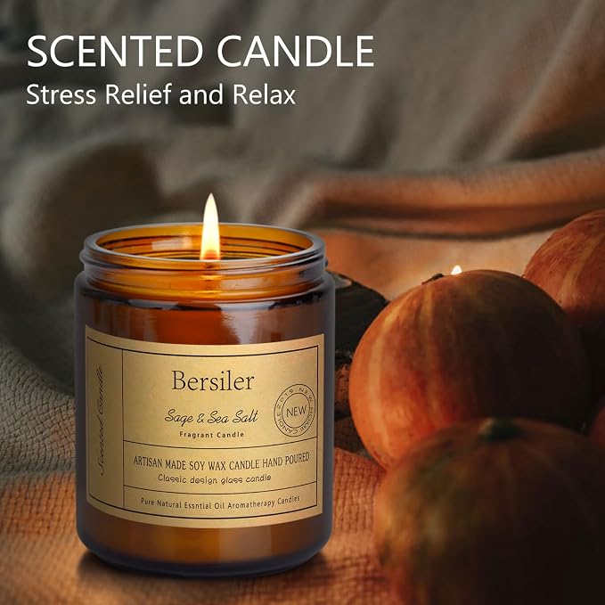 Sage Sea Salt Scented Candles, Soy Wax Candles | Stress Relief and Relax Aromatherapy Candle, Candles for Home Bathroom, Gifts for Women Birthday Christmas