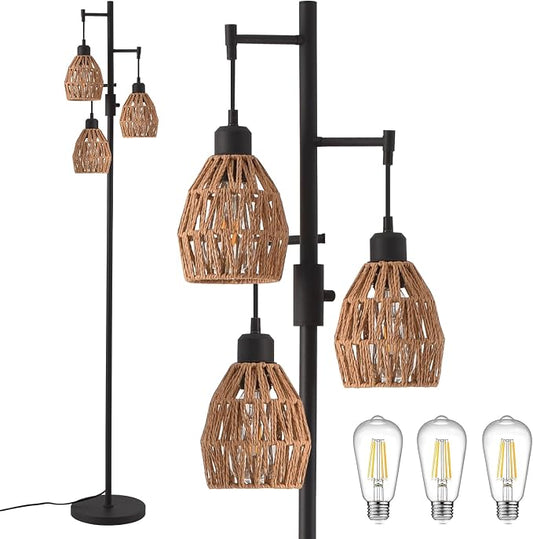 Boho Rattan Floor Lamp-Standing Lamps for Living Room 70''