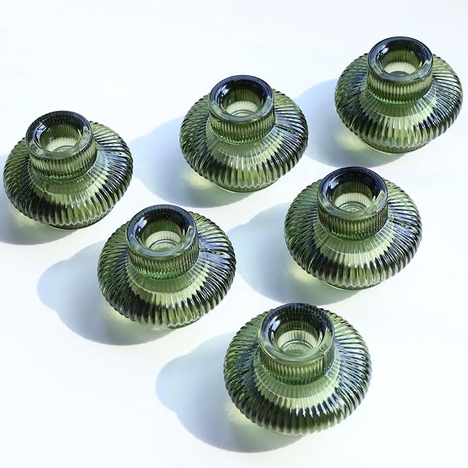VOHO 12pcs Green Candlestick Holders for Spring and Christmas Decorations