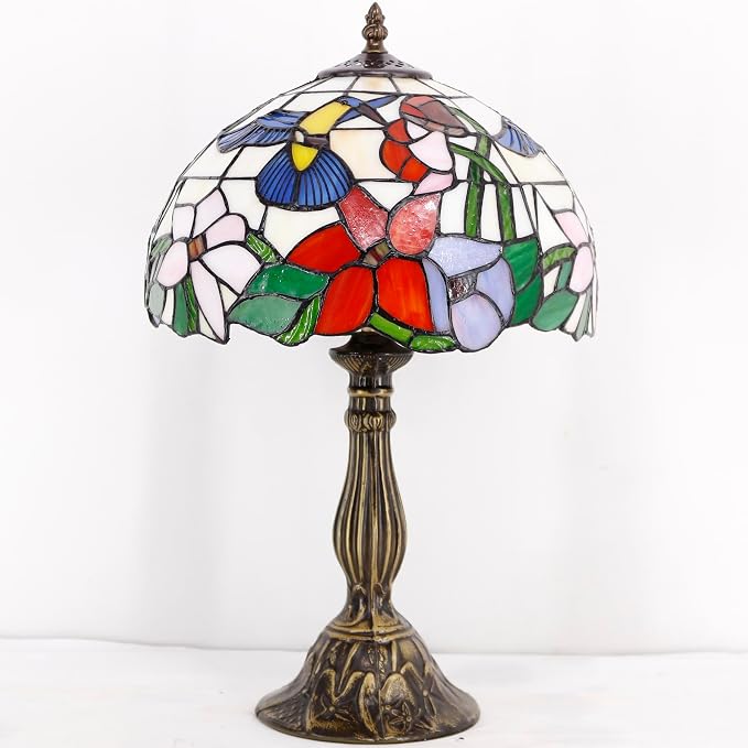 WERFACTORY Tiffany Lamp Stained Glass Lamp Hummingbird Bedside Table Lamp