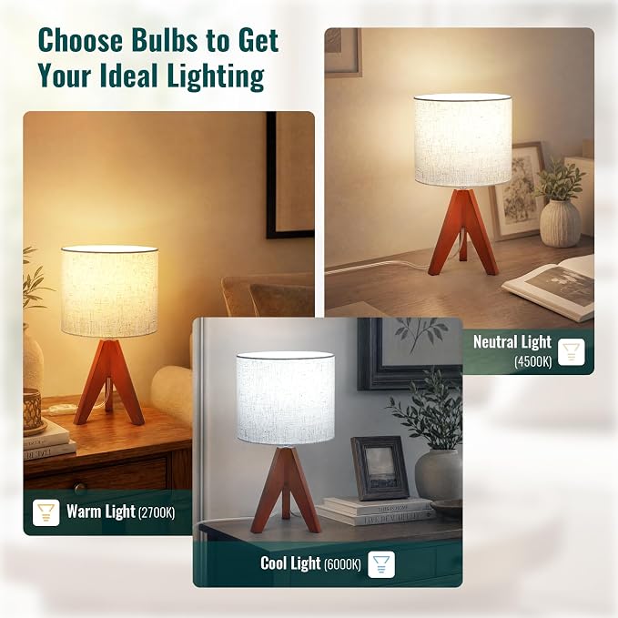 Siljoy 14.2'' Tripod Table Lamp, Small Bedside Nightstand Lamp, E26 Base