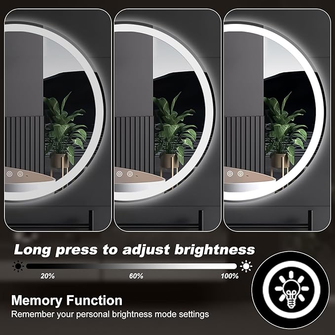 NEWBULIG 28'' Round LED Bathroom Mirror with Lights, Circle Vanity Mirror | Anti-Fog, Dimmable, 3-Color Light, Front Light and Backlit, Memory Function, Tempered Glass