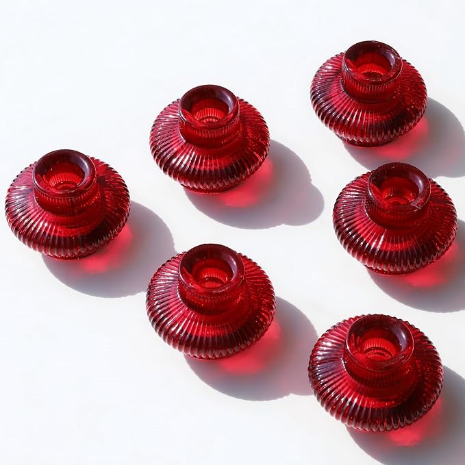 VOHO 6pcs Red Candlestick Holders for Valentines Day Christmas Decorations
