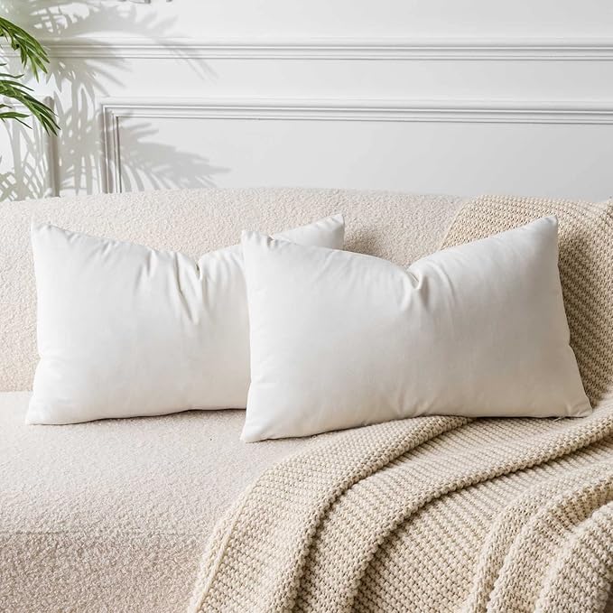 JUSPURBET 12x20 Lumbar Velvet Throw Pillow Covers Set of 2,Cream White