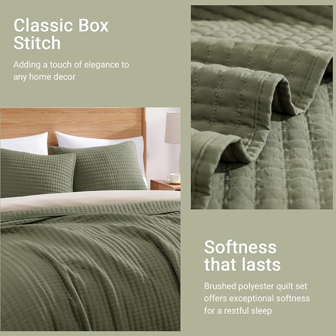 Twin Quilt-Lightweight Bedspreads Olive Green Twin Quilt Bedding Set | Soft Coverlet with Pillow Sham for All Seasons, Suitable for Bed & Couch, 2 Pieces, 66"x92"