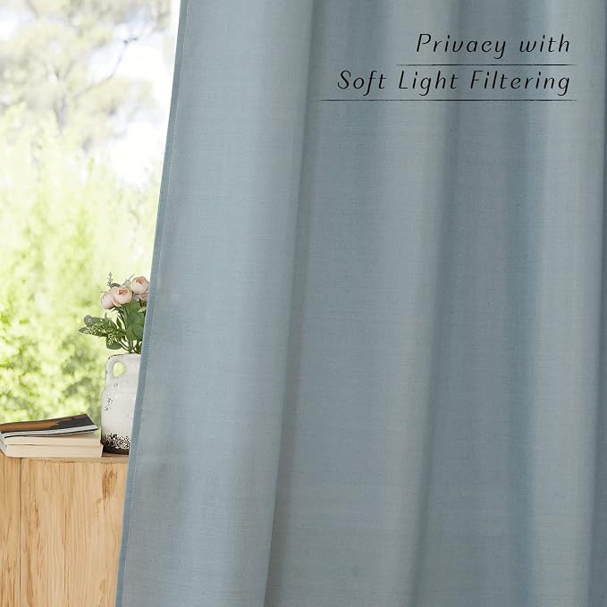 NICETOWN Thick Linen Stone Blue Curtains for Living Room, Rod Pocket & Back Tab Flax Linen Burlap Vertical Drapes Privacy Assured with Light Filtering for Bedroom, W55 x L84, 2 Pieces