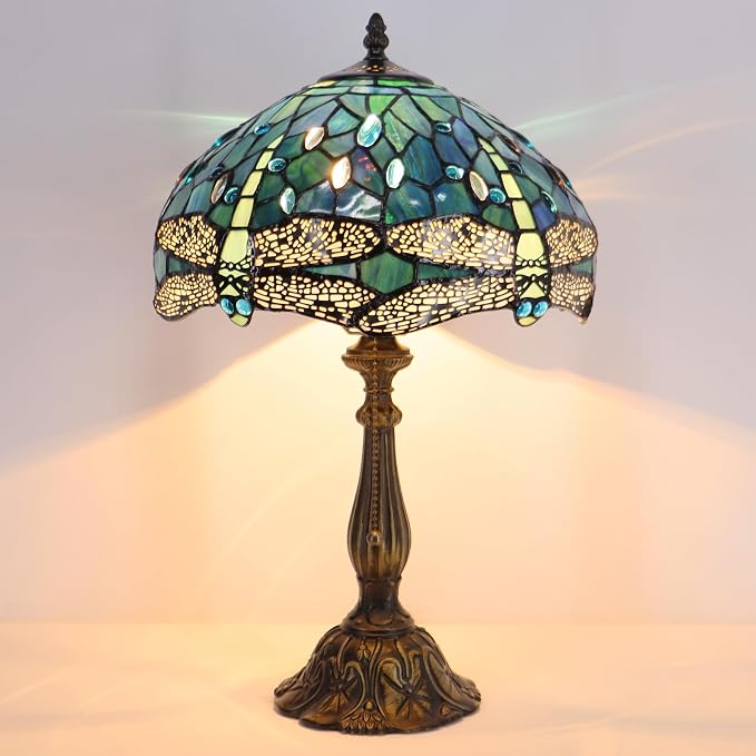 Tiffany Table Lamp Stained Glass Bedside Reading Light W12H19 inch