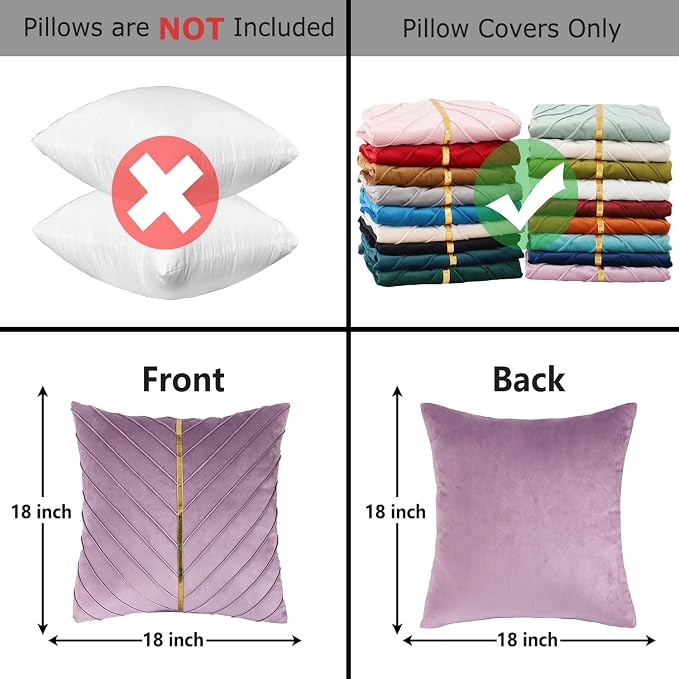 Velvet Throw Pillow Covers 18x18 inch Pack of 2 Gold Decor Purple