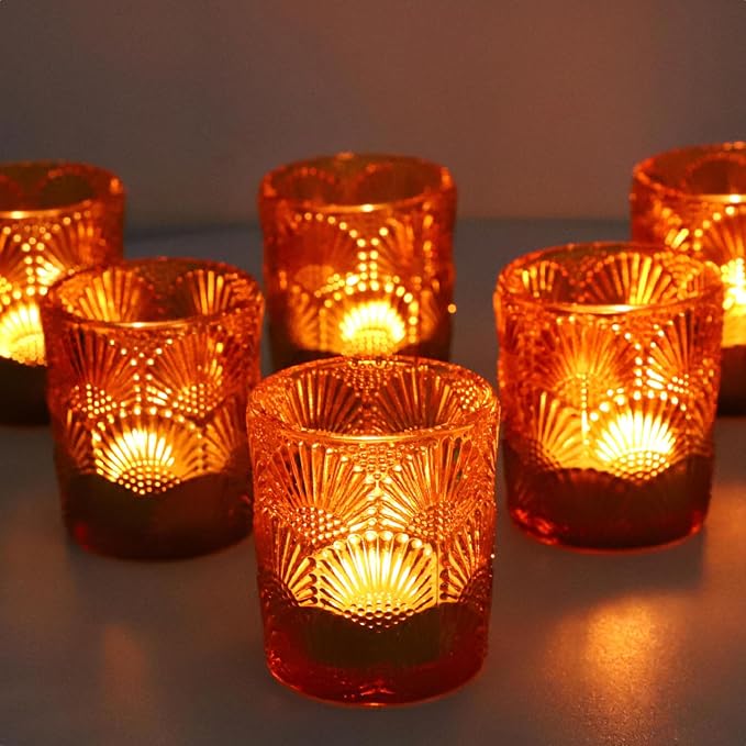 Woho 24pcs Amber Votive Candle Holder, Vintage Tealight Candle Holder Decor
