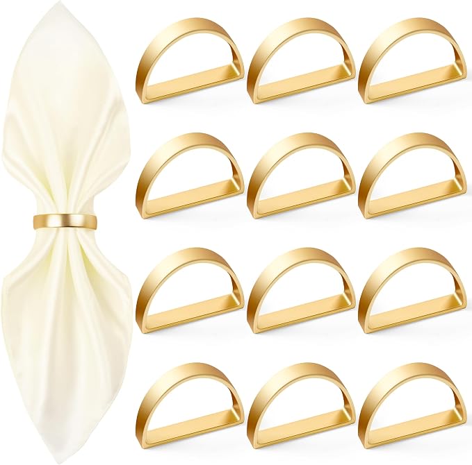APTWOW Gold Napkin Rings Set of 12, Fall Thanksgiving Christmas Table Decor | Semicircle, Metal, Gold Napkin Holder Buckles, Fall Napkin Rings for Dinner Table Decor, Wedding, Banquet, Valentines Day