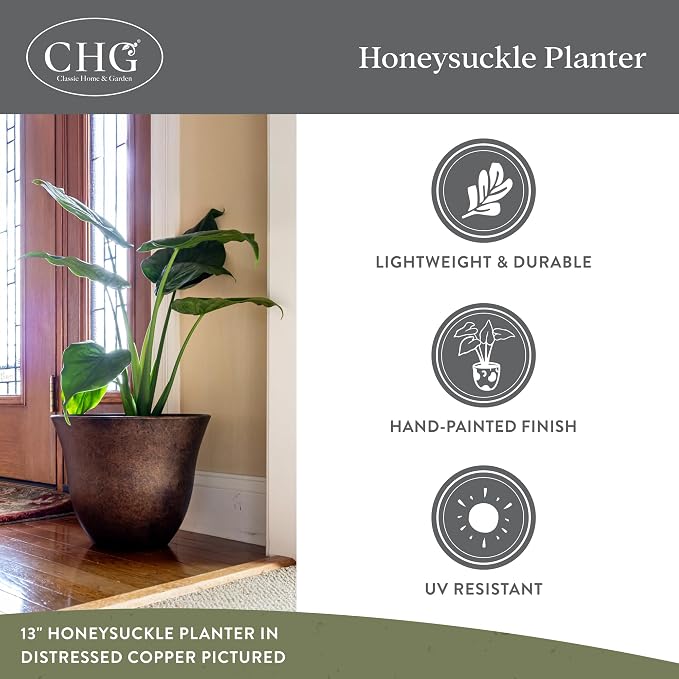 13" Honeysuckle Planter in Tequila Sunrise | Hand-Painted Finish Plant Pots, Lightweight Indoor Outdoor Planter, UV-Resistant, Great for Patio, Home & Garden Decor Accent