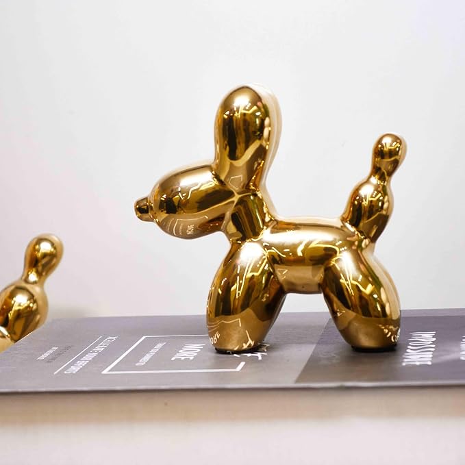 Ceramic Gold Balloon Dog Decor,Balloon Animal Statue(Medium)