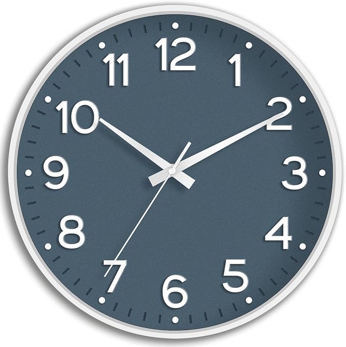 Roymnie 12 Inch Wall Clock Battery Operated Silent Non Ticking Analog | Azure Blue modern analog; large 3D easy-read dial for kitchen, office, bathroom & bedroom; 1 AA battery (not included)