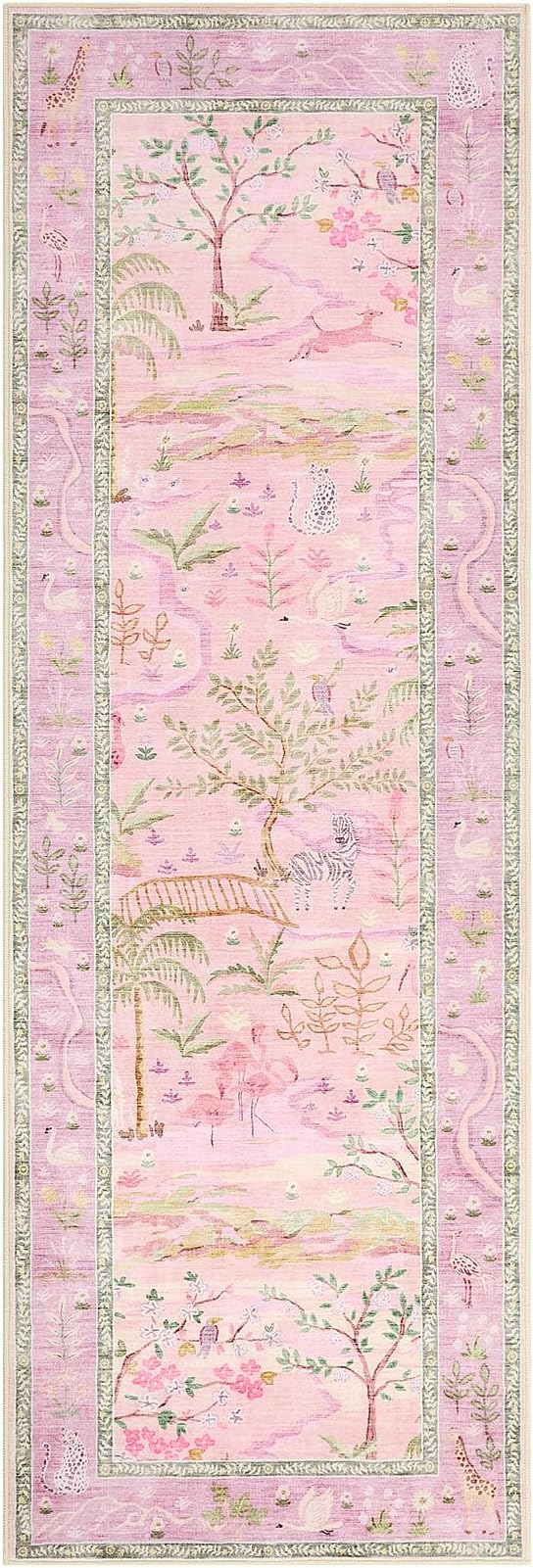 2x6 Hallway Runner Rug Non Slip Forest Nursery Runners Washable Stain Resistant Fairy Tale Whimsical Long Runner Carpets Girls Room Purple Safari Animal Rugs for Living Room Kitchen Bedroom, Lavender