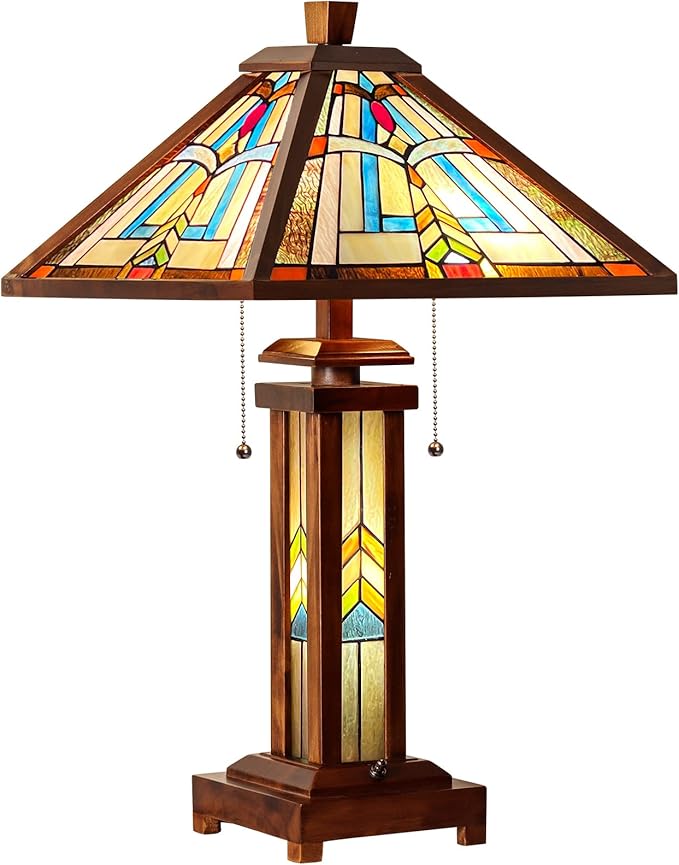 Capulina Tiffany Lamp Mission Brown Stained Glass Table Lamp 3-Light
