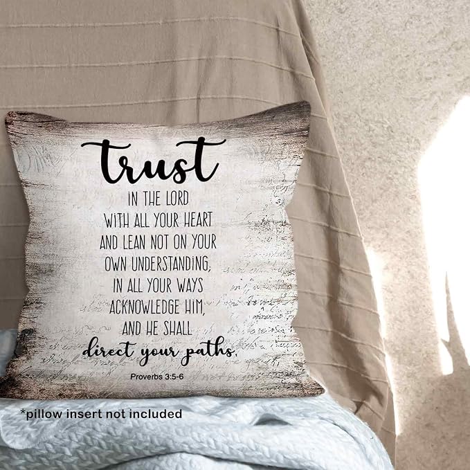 Vintage Christian Bible Verse Trust in the Lord Throw Pillow Covers 18x18, Rustic Scripture Proverbs Decor Pillow Cases for Bedroom Living Room, Religious Pillowcases for Couch Bed Sofa