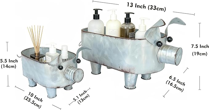 ShabbyDecor Galvanized Metal Rectangular Pig Tray Set of 2, Big and Small