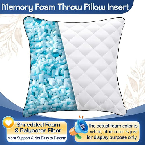 1 MIDDLE ONE Throw Pillows (Pack of 2, White), 20 x 20 Inches Decorative Pillow Insert for Couch, Sofa and Bed, Memory Foam Indoor Square Pillow Forms Stuffer