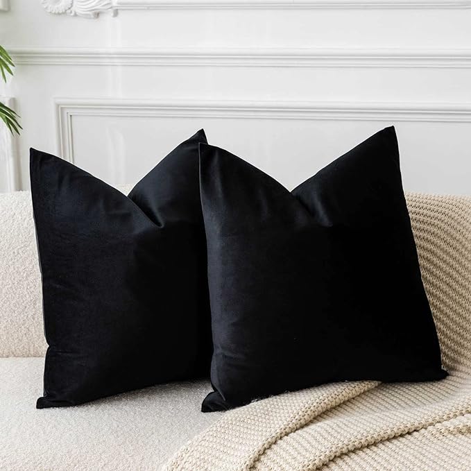 JUSPURBET 26x26 Euro Velvet Throw Pillow Covers Set of 2,Black