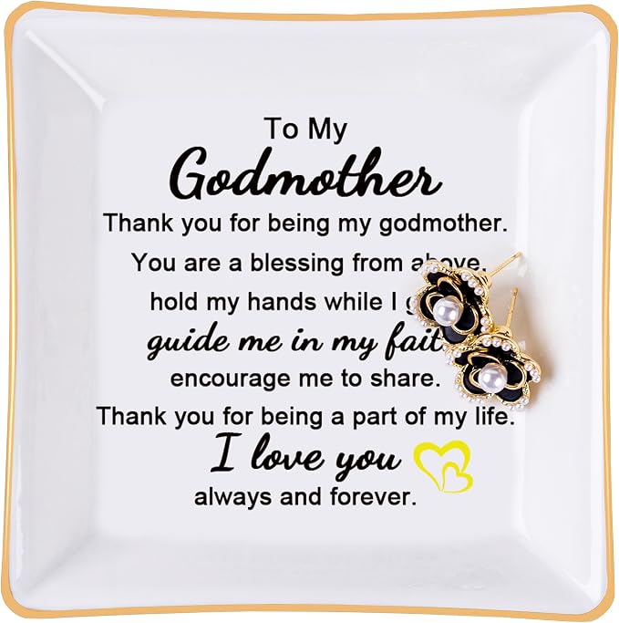 Piudee Godmother Gift - Thank You for Being My Godmother Jewelry Dish Trinket Tray, Godmom Birthday Mother's Day Christmas Gifts for Godmother, Godmother Gifts from Godchild