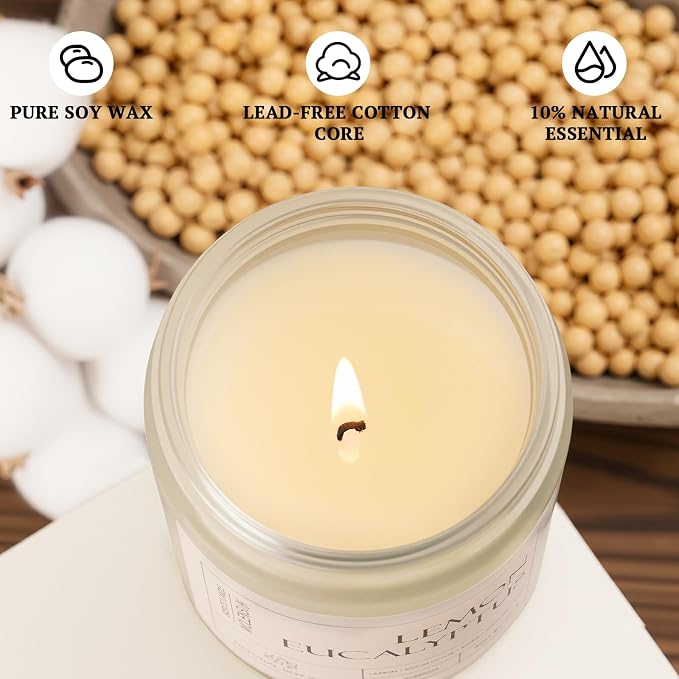 Molensun 4 Pack Candles for Home Scented, 28 oz Long Lasting Candles, Soy Candle Set Gift for Women - Scents of Lemon Eucalyptus/Vanilla Cupcake/Sage &Citrus/Lavender Thyme