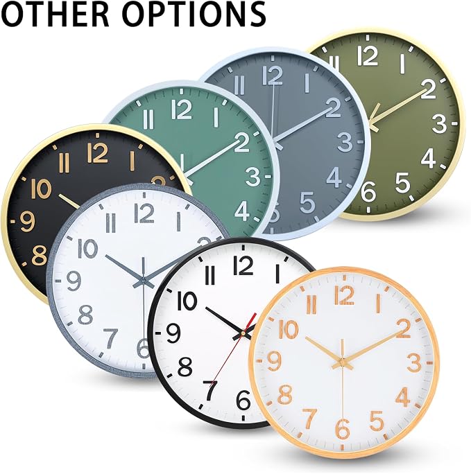 Wall Clocks Battery Operated 10 inch Modern Wall Clock,Silent Non Ticking Wall Clock for Living Room Bedroom Kitchen Office Classroom Decor (Wood Grain Yellow White)
