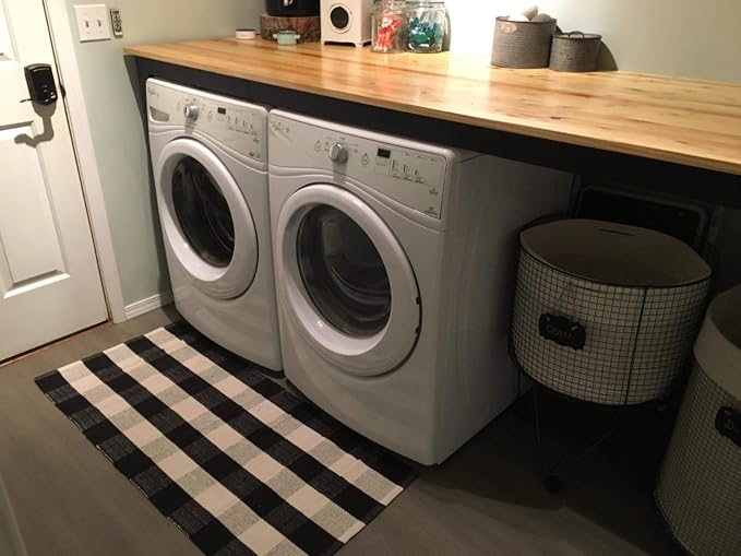 LEVINIS Black and White Doormat Farmhouse- Durable and Washable Cotton Farmhouse Layered Doormats Outdoor Buffalo Plaid Rugs for Porch/Kitchen/Entry Way/Laundry Room/Bathroom 51.2''x23.6''