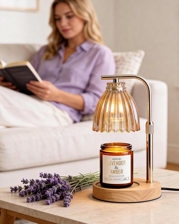 AOOVOO Lavender Amber Wickless Candle - Candle for Warmer Lamp | with 10ml Essential Oil for Custom Aroma, Flameless Non-Toxic Soy Scented