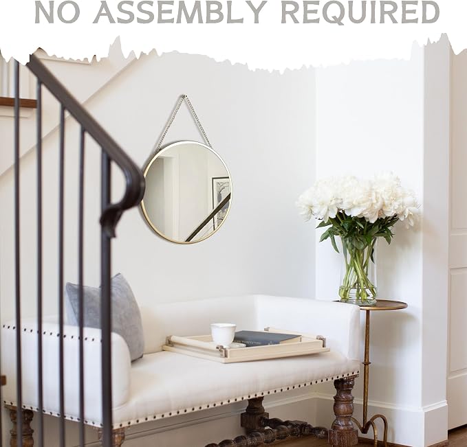 Small Hanging Circle Mirror, 10" Gold Wall Mirror with Hanging Chain | Round Mirrors for Wall Decor Entryway, Bathroom, Bedroom, Vanity, Living Room