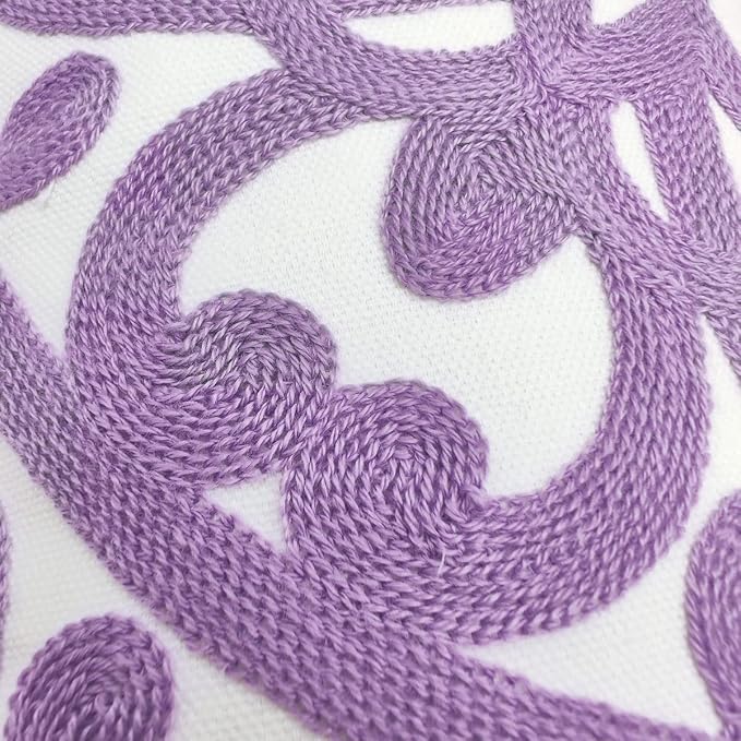 Alysheer Embroidered Lumbar Decorative Throw Pillow Cover 12"x 20", Classic Boho Mandala Embroidery Pattern Cotton Rectangular Cushion Case for Sofa Couch Living Room Bedroom(Lavender)