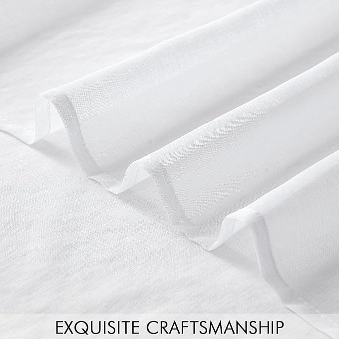 MIULEE Semi White Linen Textured Sheer Curtains 54W×96L Rod Pocket 2 Panels | Semi Transparent, Farmhouse, Window Net Panels with Rod Pocket for Bedroom Living Room